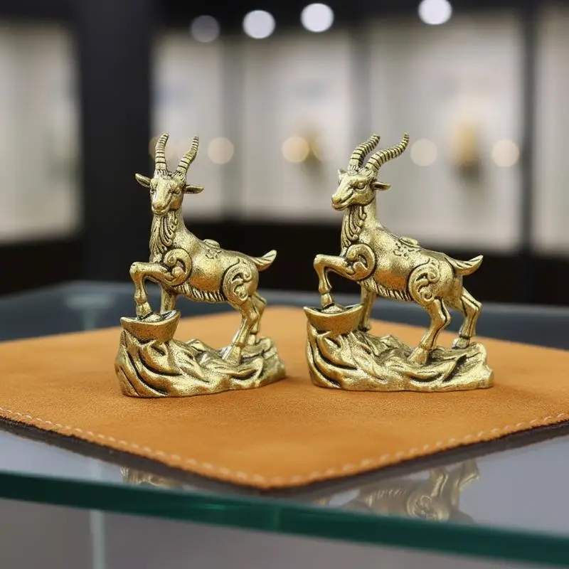 Vintage Lucky Coins Feng Shui Goat Figurine Handmade Desktop Ornament Home Decor Accessory for Gift Giving
