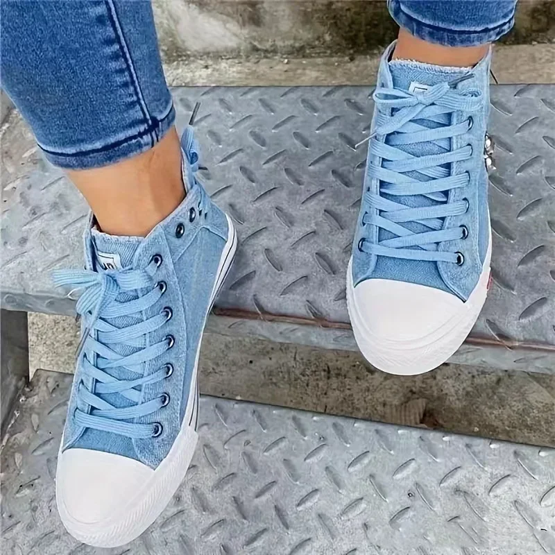 2024 New Women Canvas Shoes High Top Sneakers Classic Metal Decoration Casual