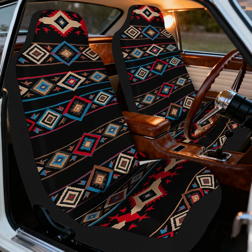 2pcs, Geometric Tribal Themed Decorative Car Seat Covers, Lightweight Washable Material, Adds Artistic Flair And Fashionable Acc