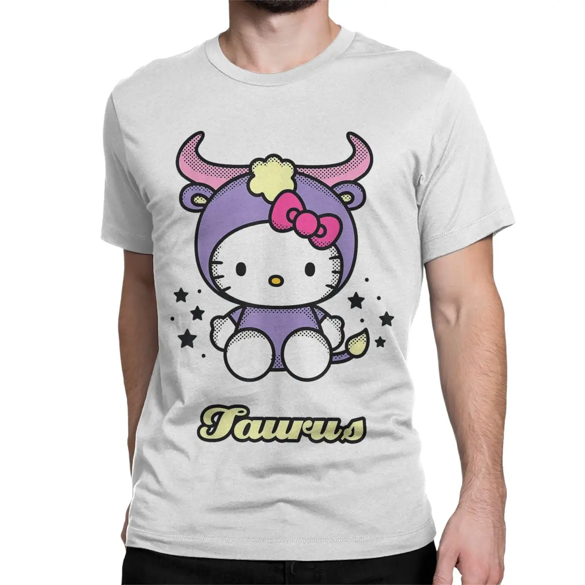 Hello Kitty Zodiac Taurus T-Shirt Men Women Creative Pure Cotton Tee Shirt Crewneck Short Sleeve T Shirts Gift Idea Clothes