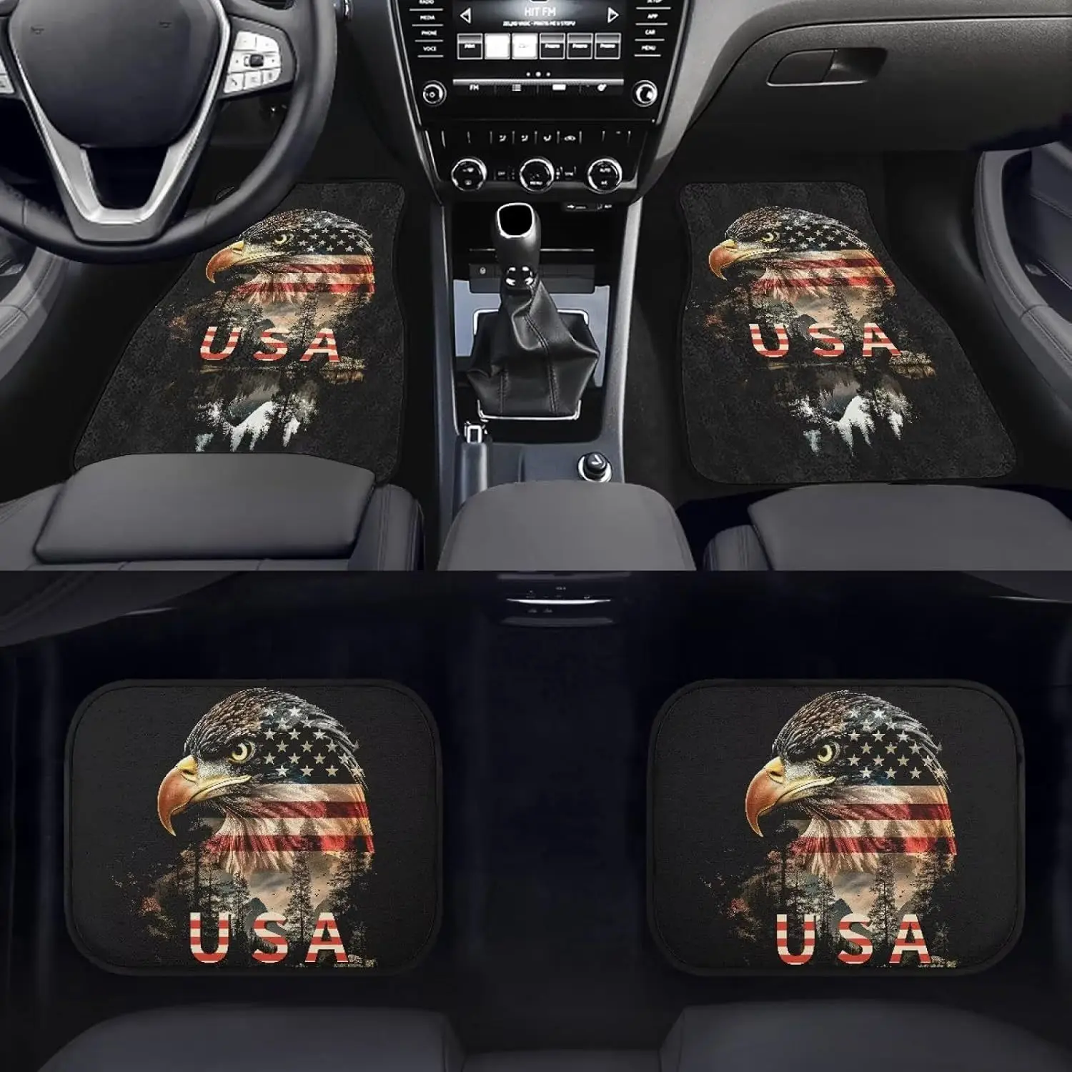 4pcs USA Eagle Car Floor Mats Car Accessories For Women Men Pack Of 4 Universal Front Rear Carpet Mat Anti-Slip Rubber Mat Fit M