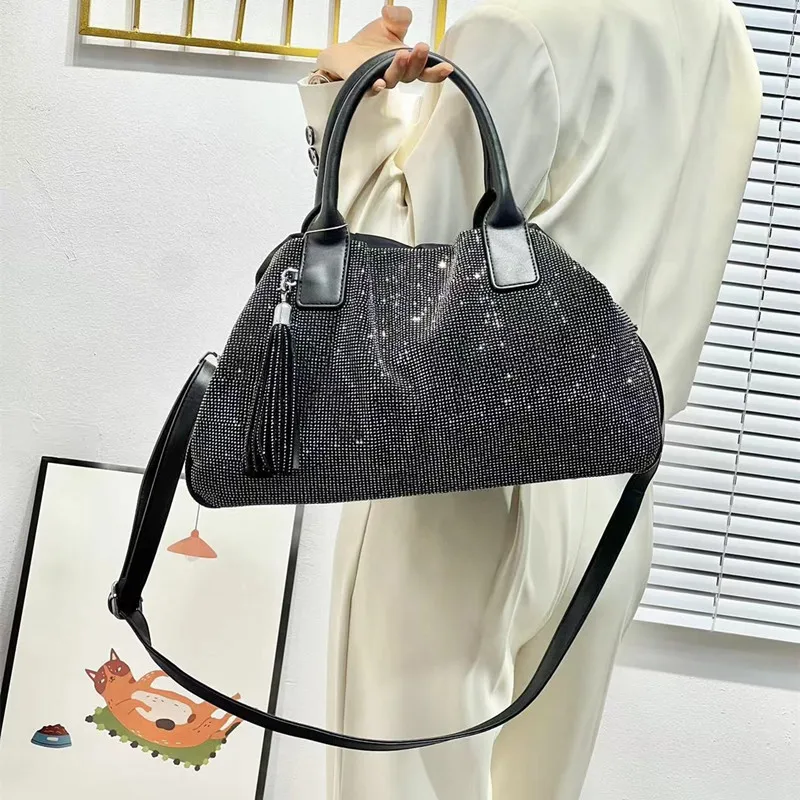New diamond handbag female 2025 European American style fashion shining large capacity single shoulder crossbody bag for women