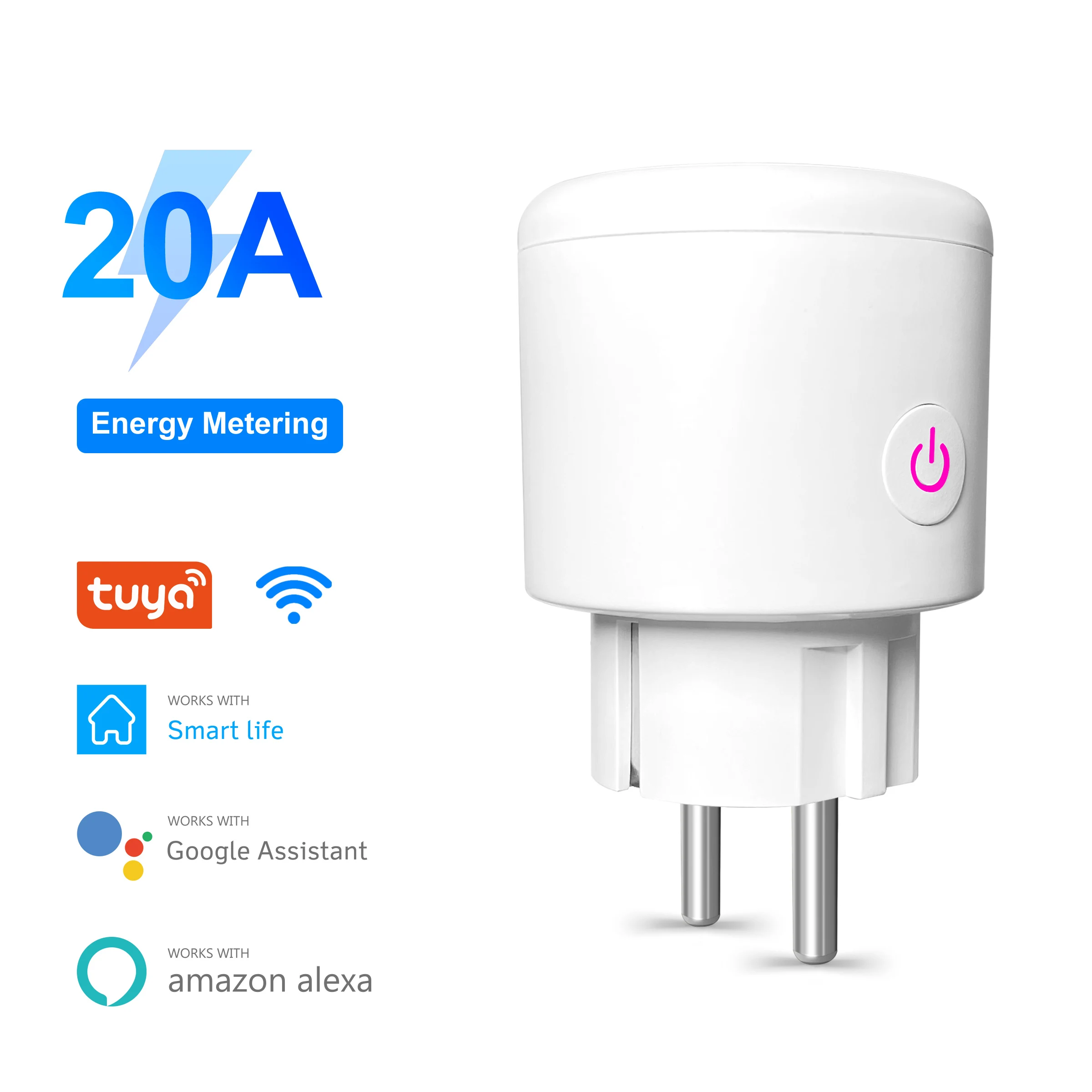 Wifi Plug 20A Smart Socket EU with Power Monitor Function Smart Life App Remote Control Outlet Works with Alexa Google Home