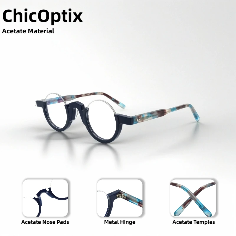 

Модный дизайн, очки в полурамке для мужчин и женщин, ретро-панк, дизайн, стиль, высокое качество, круглая ацетатная оправа, декоративные очки