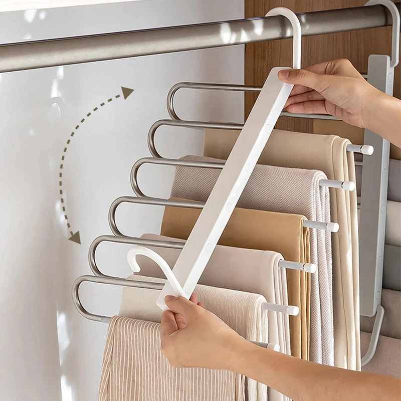 Folding Pants Rack Multi-functional Multi-layer Pants Hanger Household Magic Seamless Pants Rack Storage Magic