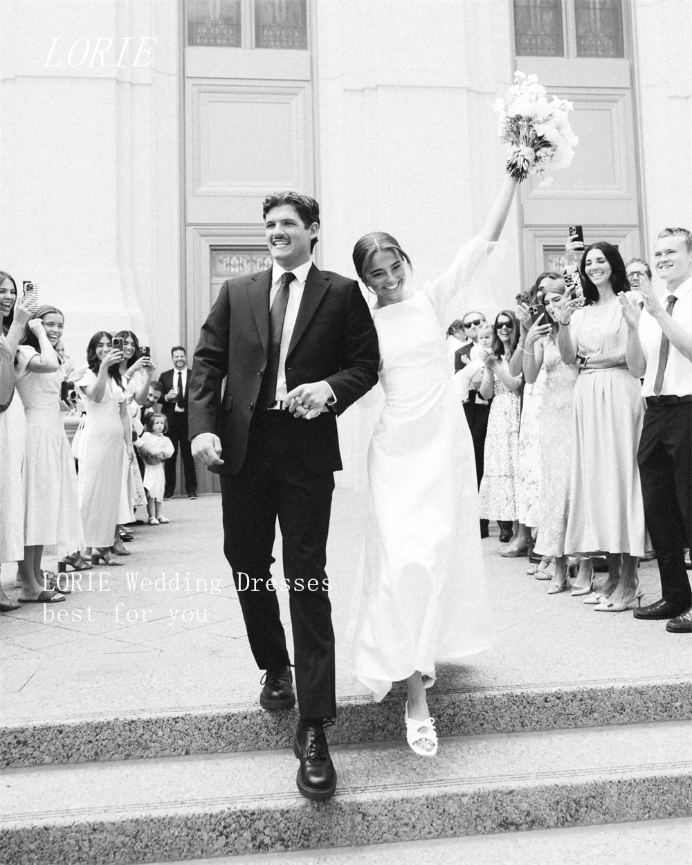 LORIE Luxury A Line Wedding Dress Modern Simple Sleeveless Bridal Dresses Elegant Half Sleeve Wedding Gown Customized 2026