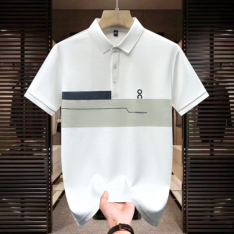 

Брендовая летняя модная новая мужская рубашка-поло TFETTERS 2026 с коротким рукавом и отложным воротником, спортивная мужская футболка, удобная, дышащая