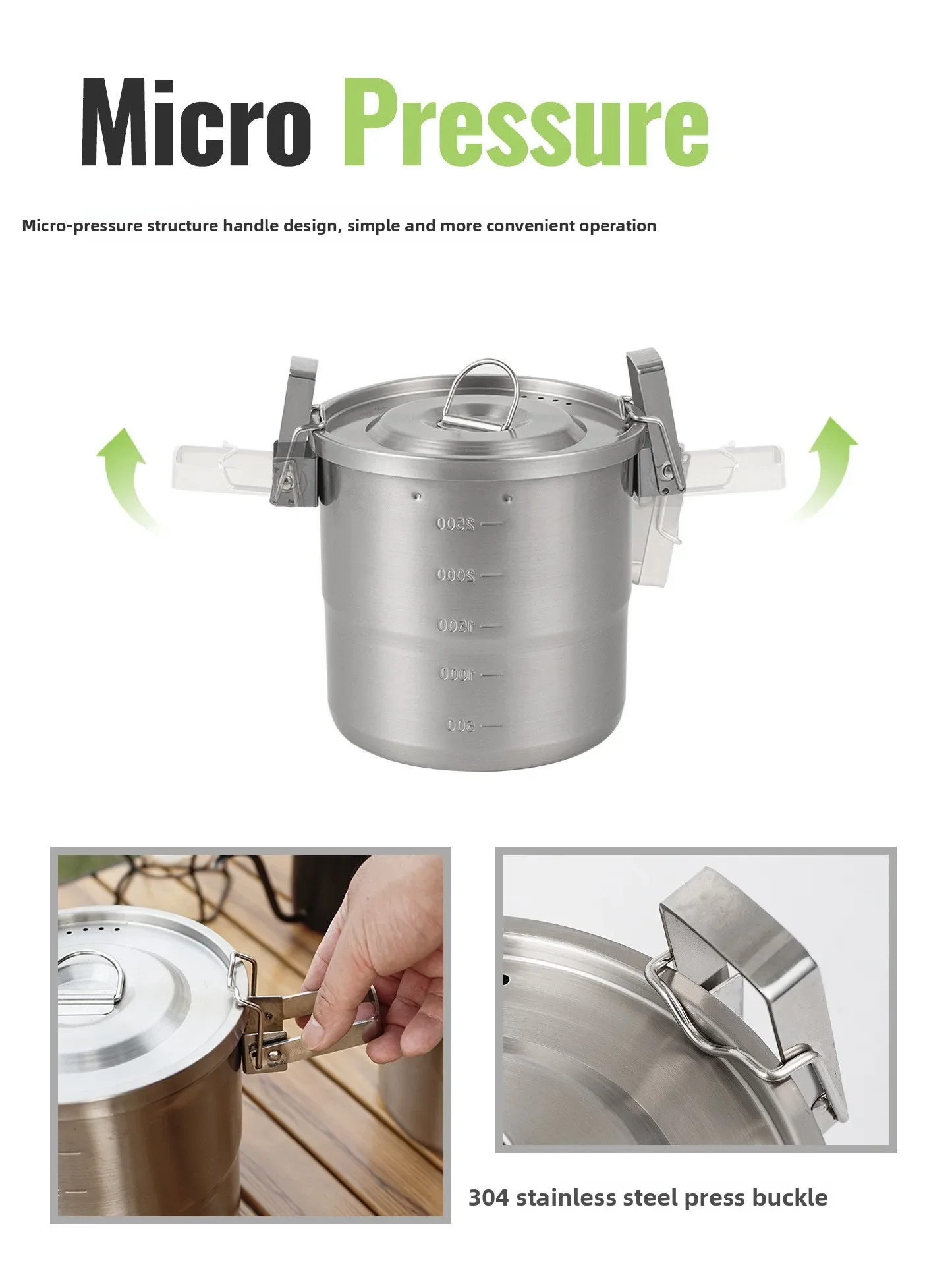 304 Stainless Steel Camping Cookware Set Portable Outdoor Cooking Pot with Lid and Handle for Picnic Hiking Backpacking 3L Ta
