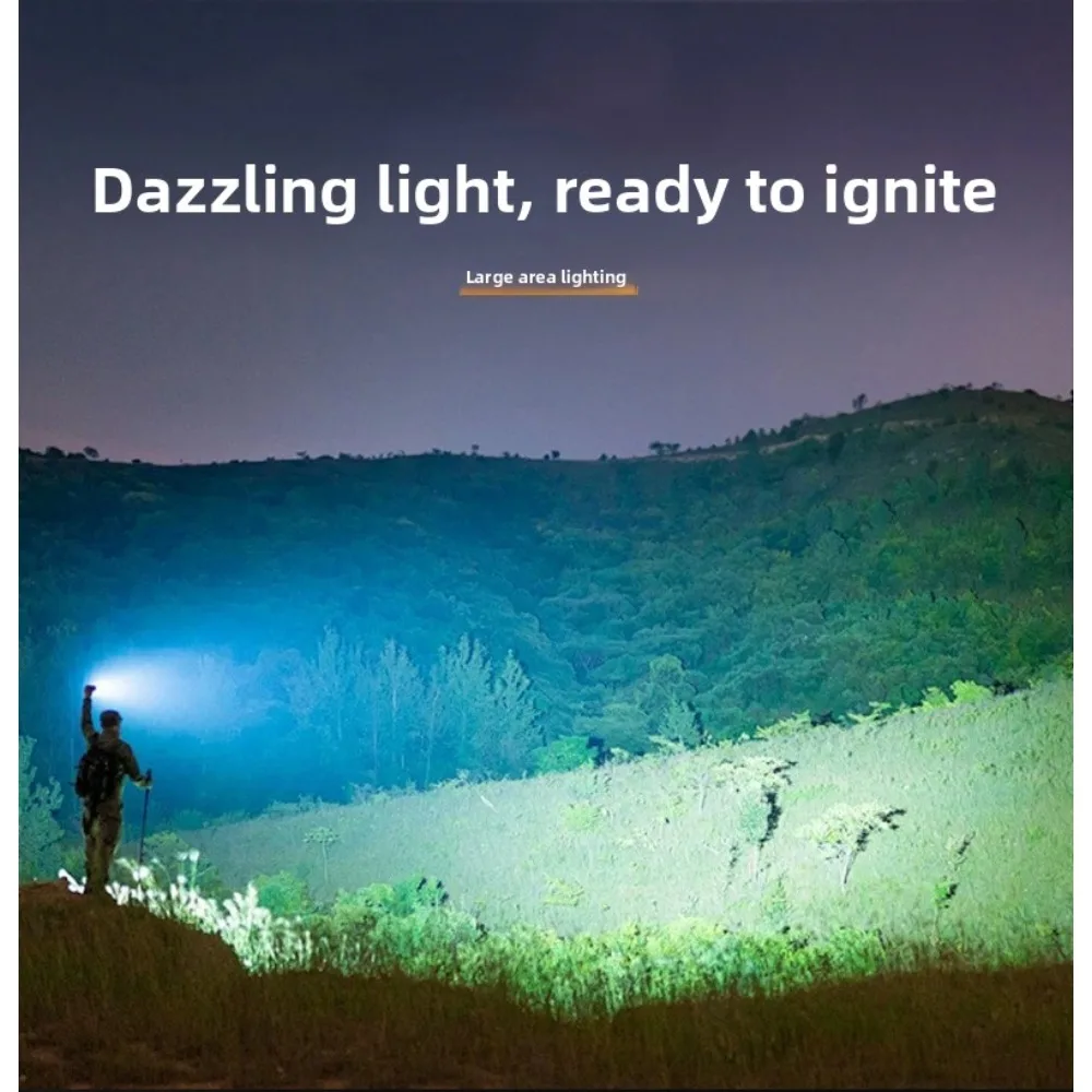 Dual-Light Source White Laser Flashlight, Retractable Zoom, Super Bright USB Rechargeable Torch for Outdoor Camping