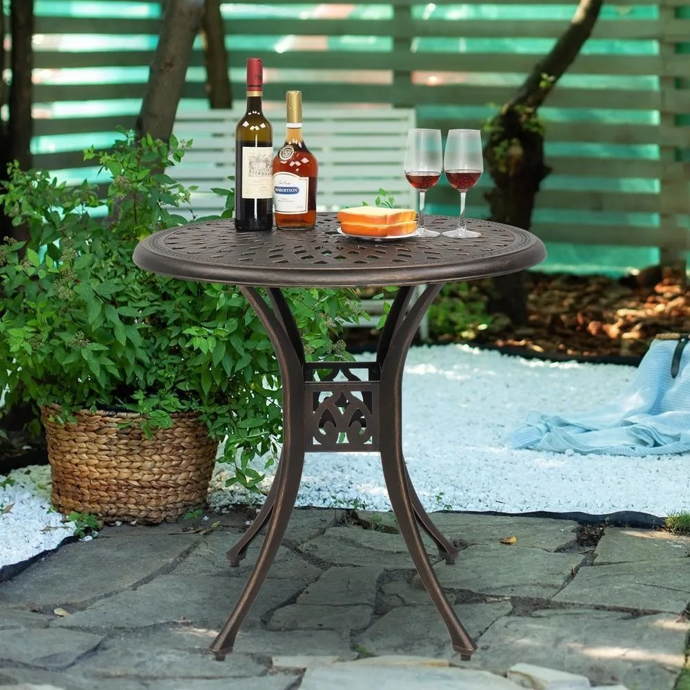 

Antique Cast Aluminum Outdoor 31" With Umbrella Hole Round Patio Dining Table