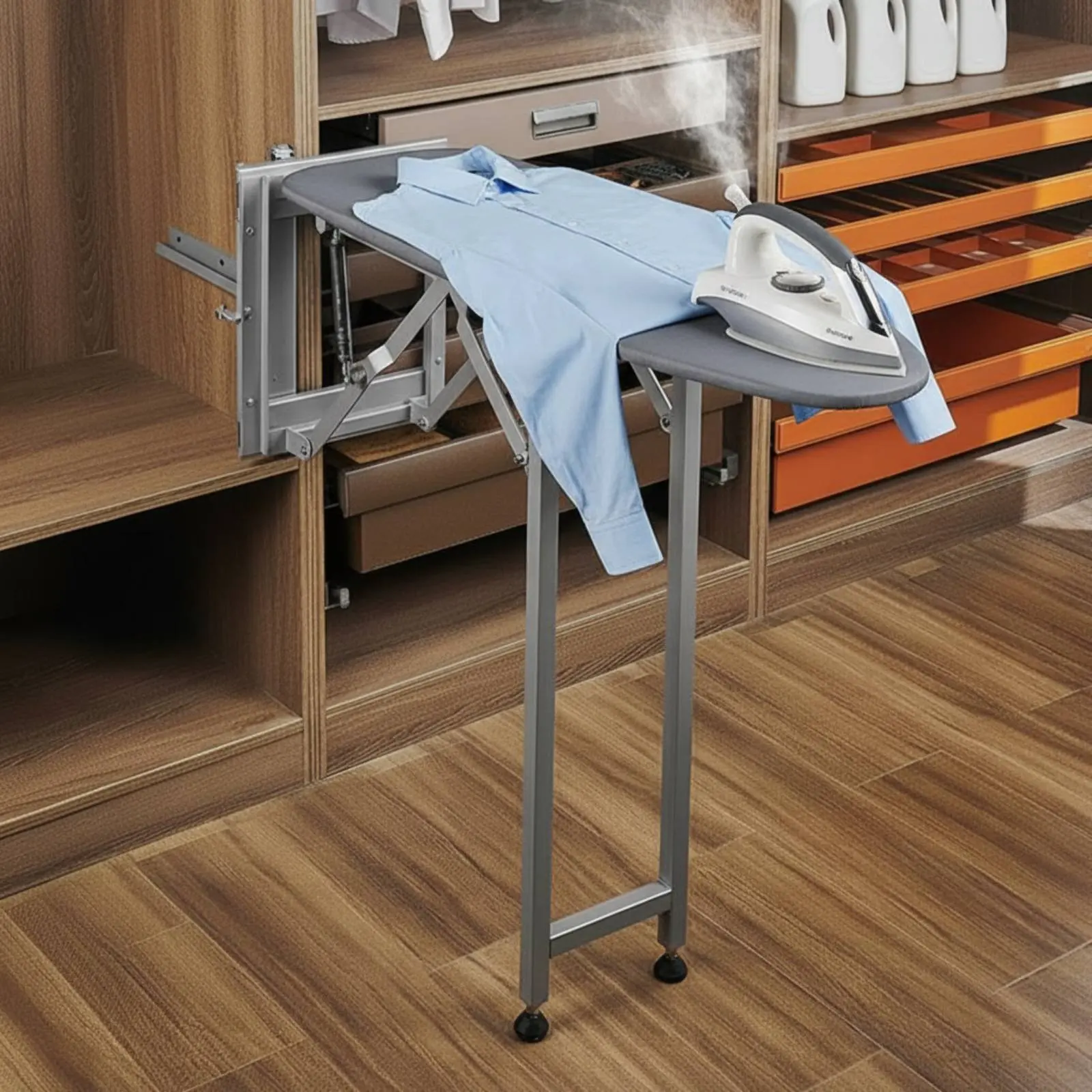 Wall-Mounted Ironing Board Heat-Resistant Foldaway Ironing Board Household Tool Foldable Removable Cotton Cover for Bedroom