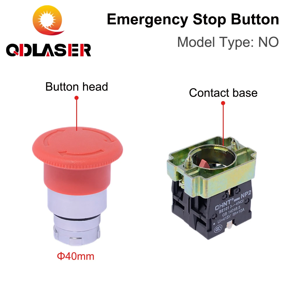 QDLASER Emergency stop switch button NC Momentary Latching BE102 for CO2 Laser Engraving Cutting Machine