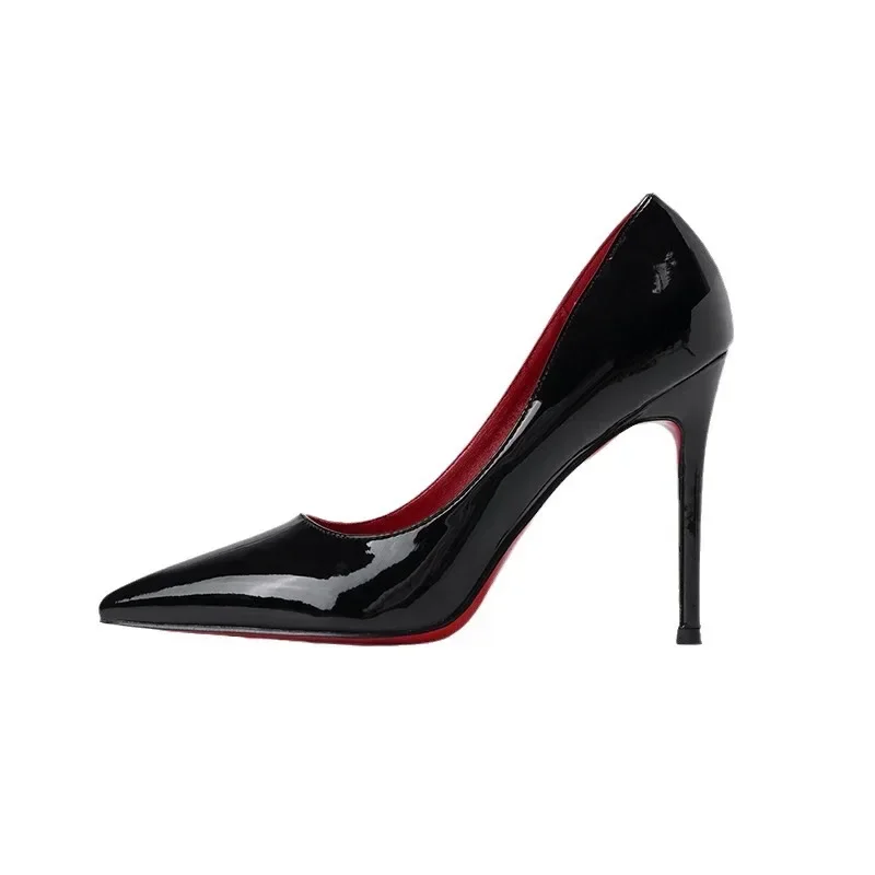 Women's High Heels New Pointed Toe Thin Heel Sexy Glossy Elegance Single Shoes Leather Women's Footwear