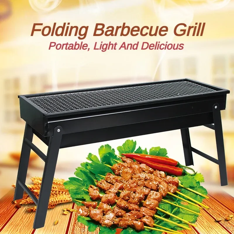 60cm Foldable Barbecue Grill Outside Easily Assembled Courtyard Summer Beach Party Charcoal Roast Machine WIth Condiment Tray