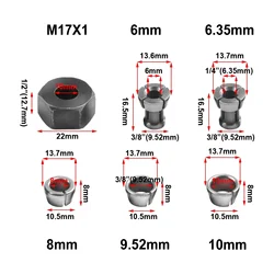 6 Piece Set Trimmer Collets Electric Router Suitable For Engraving Machine 10mm 6.35mm 6mm 8mm 9.5mm Accessories