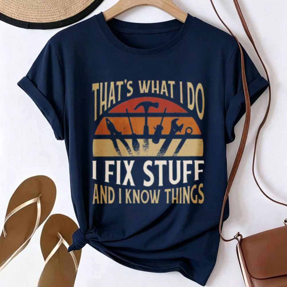 That's What I Do I Fix Stuff and I Know Things Vintage Sunset Tools Graphic T-shirt Men Women Handyman Mechanic Quote Print Tees