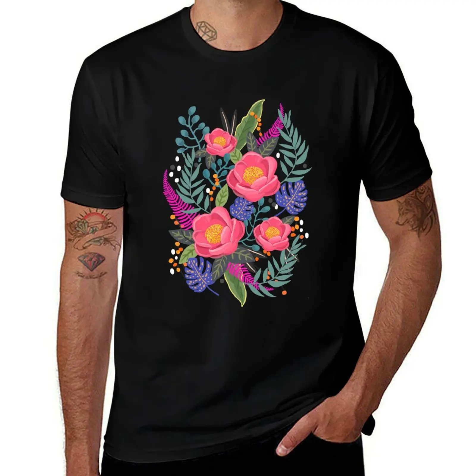 Romantic Blossom, flower print T-Shirt Casual All Match Tee Shirt for Men T-Shirt