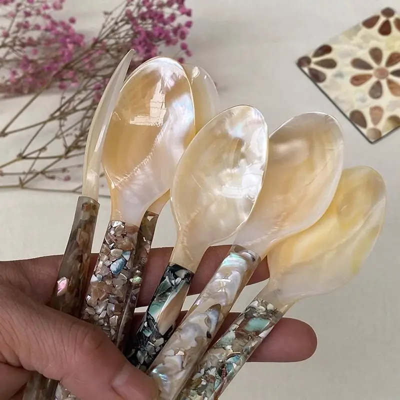 Natural Shell Spoon for Kitchen, Pearl Shell, Moonlight Snail, Commercial Western Spoon, Simple Household Exquisite Tableware