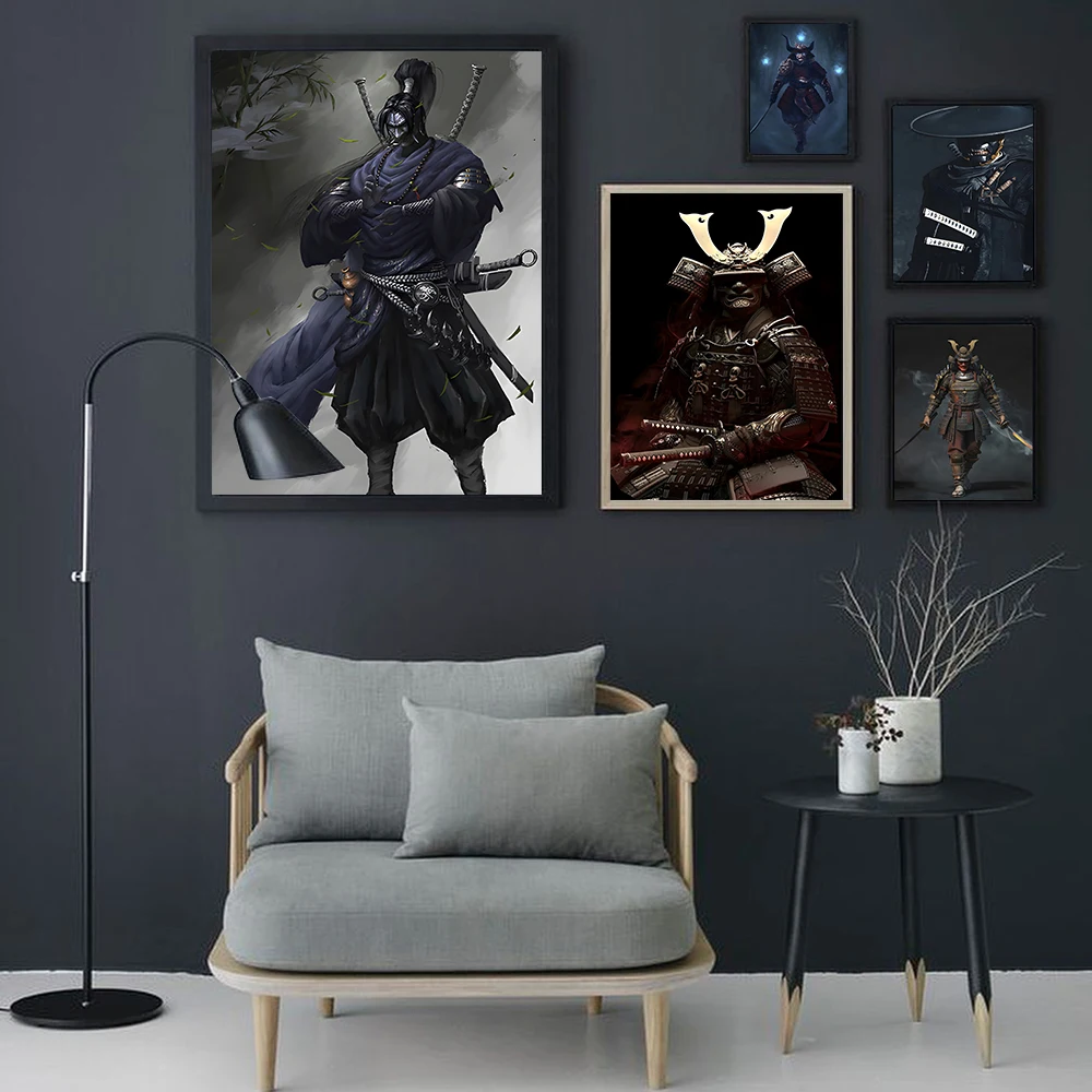 Japan Samurai Canvas Poster Home Wall Art Hanging Paintings Prints Pictures Bedroom Living Room Decor Murals Shop Bar Decoration