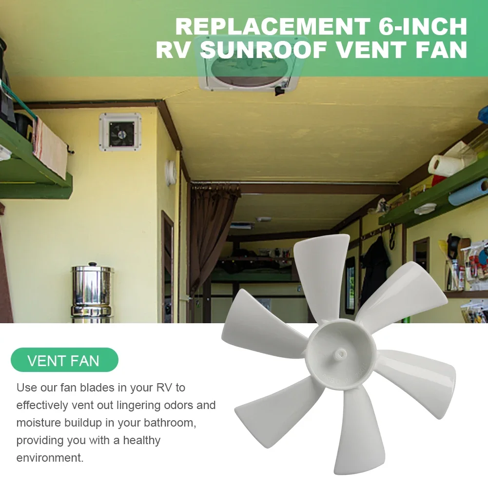 6 Inch RV Exhaust White Vent Fan Blade with 12V D-Shaft RV Fan Motor for Elixir Ventline 12 Volt Motor Roof Replacement Vent Fan