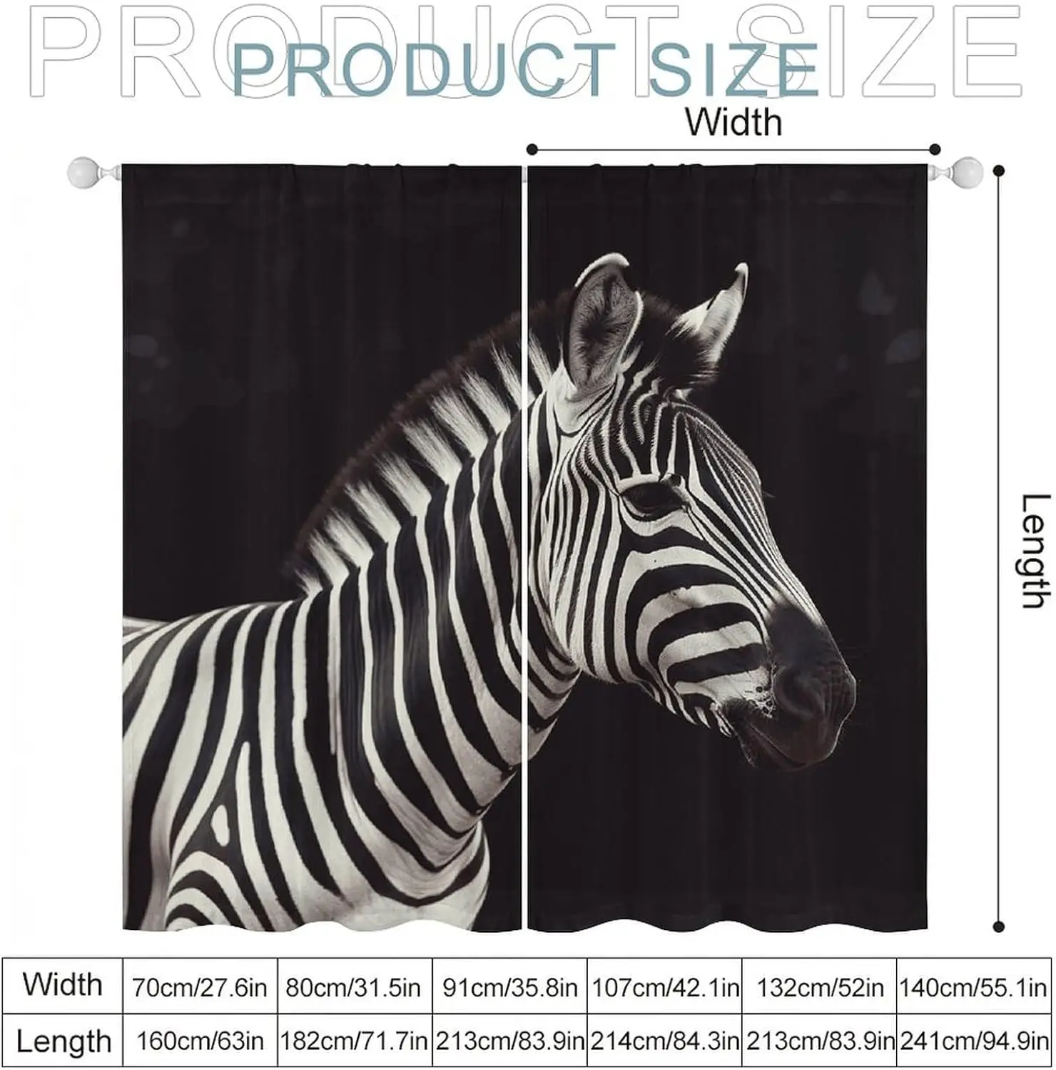 Zebra Animal Print Curtains 2pcs Black and White Safari Style Window Curtains Drapes Modern Living Room Bedroom Home Decor