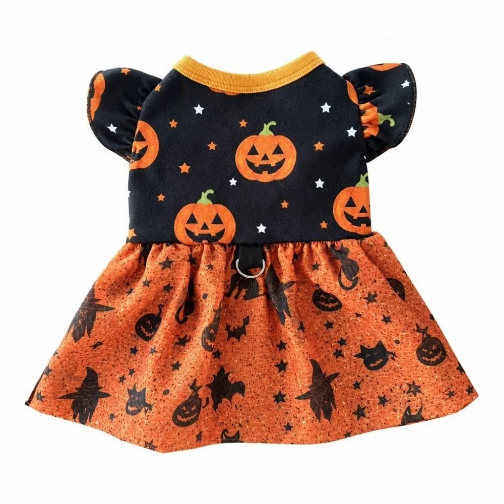 Fashion Breathable Halloween Pet Dress Color-blocking Comfortable Dog Pumpkin Print Dress Soft Pet Party Wear All-Season