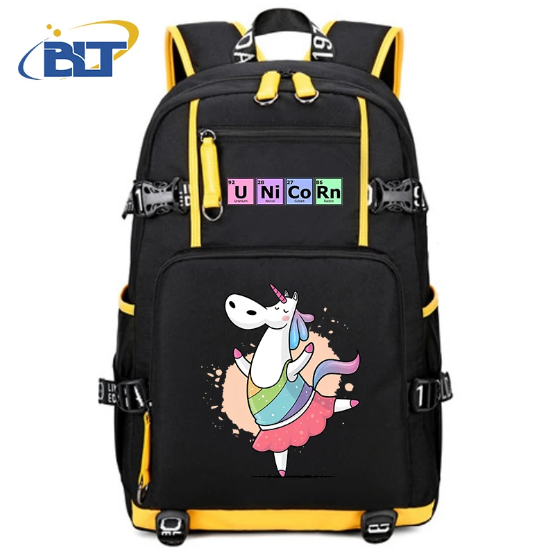 Mochila con estampado de unicornio para estudiantes, bolsa de viaje con usb para exteriores, regalo para niños y niñas