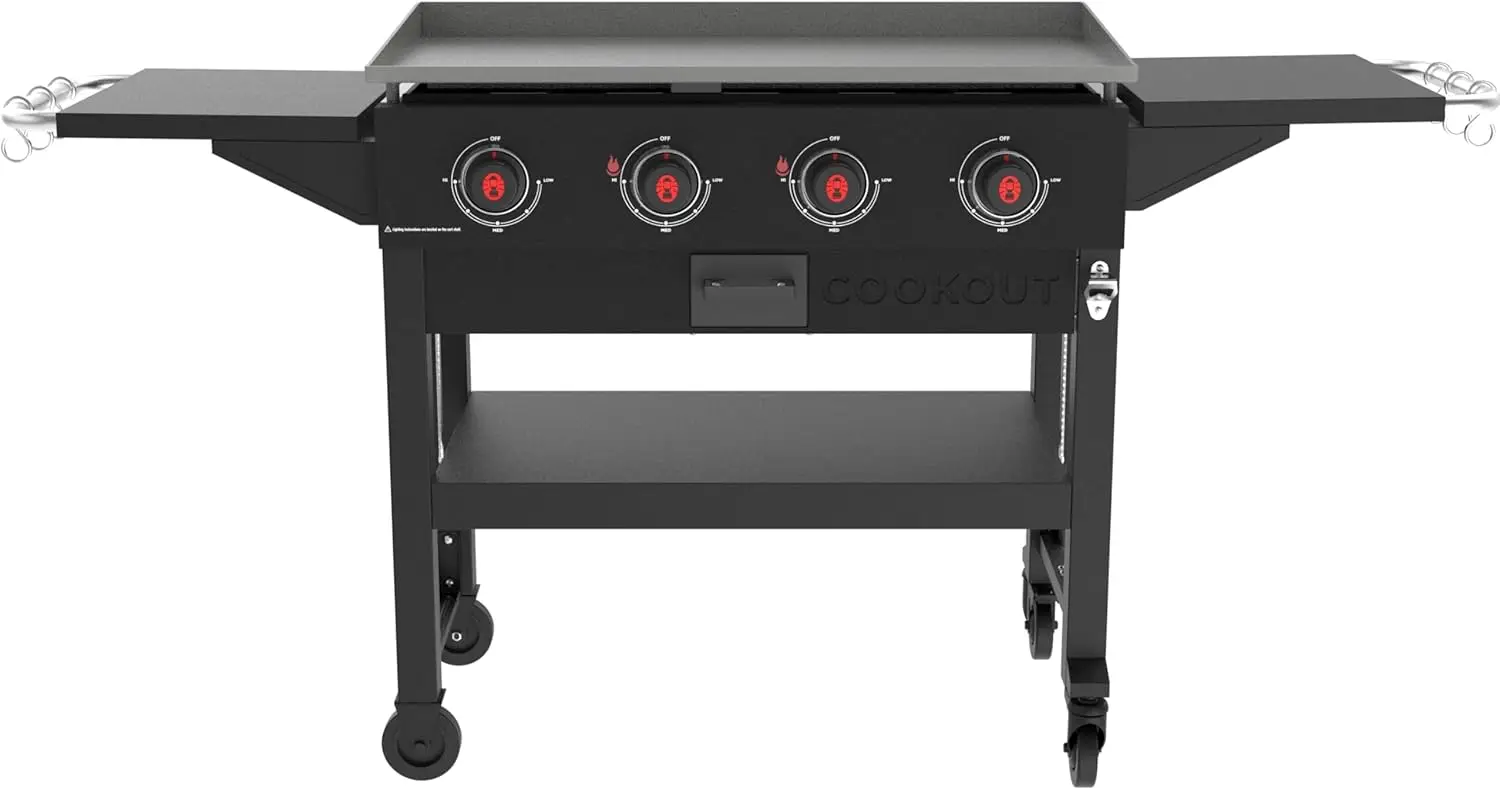 

Cookout 4-Burner 60,000 BTU Propane Gas Grill Griddle Station with 720-Sq. In. Total Cooking Surface, Grease Tray, 2 Side Shelve