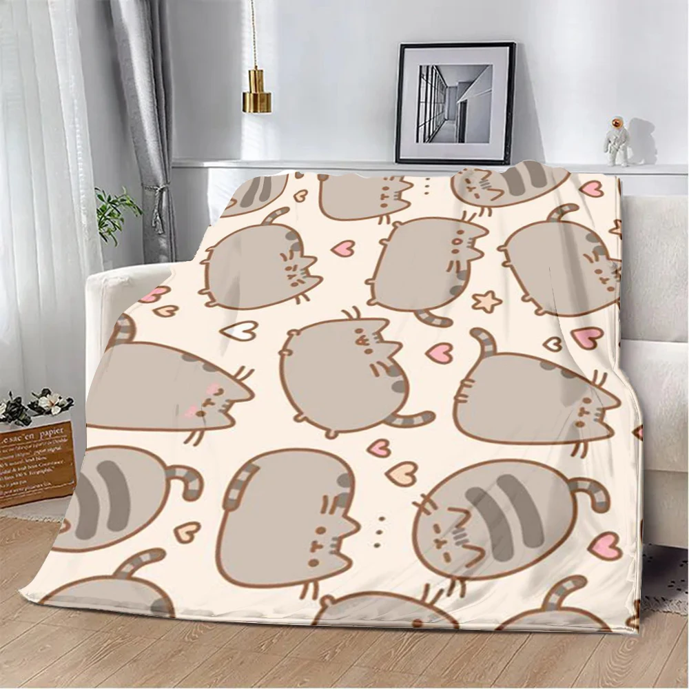 Cute Funny Pusheens Cat Printed Blanket Picnic Blankets Warm Blanket Soft and Comfortable Blanket Home Travel Birthday Gift