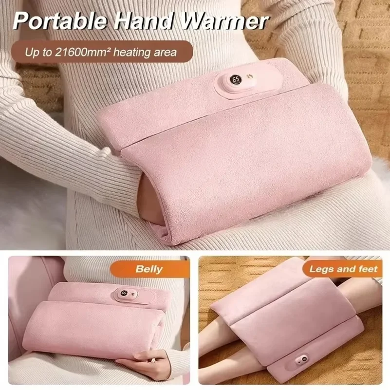 Electric Heating Pad Water-Free Hand Warmer Suede Cover USB Power 3 Temp Settings Folding Heating Pad Winter Warm Hot Water Bag