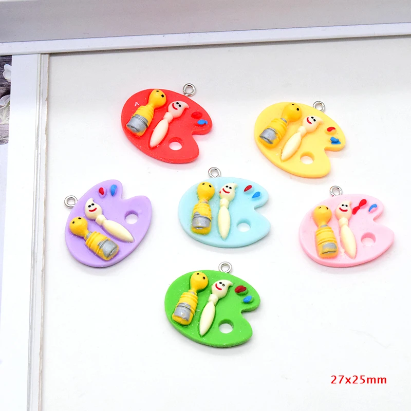 10pcs Cute Cartoon Pigment Palette Resin Charms Drawing Color Pen Earring Keychain Pendant Diy Crafts For Jewlery Make