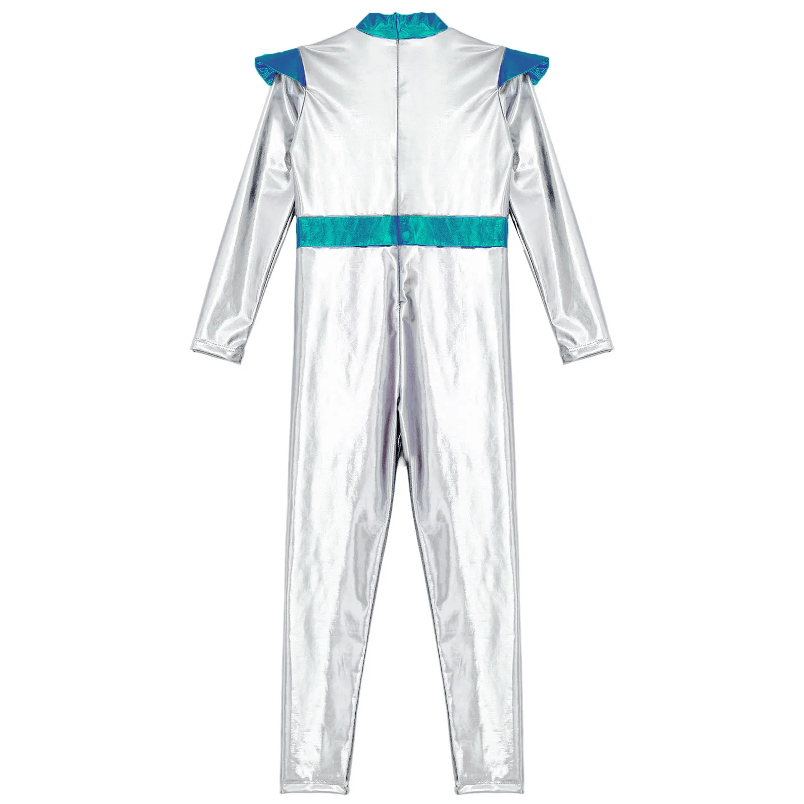 بدلة قفز معدنية لامعة بأكمام طويلة للأطفال لحفلات الهالوين وحفلات الكرنفال الغريبة ملابس تنكرية للتصوير الفوتوغرافي