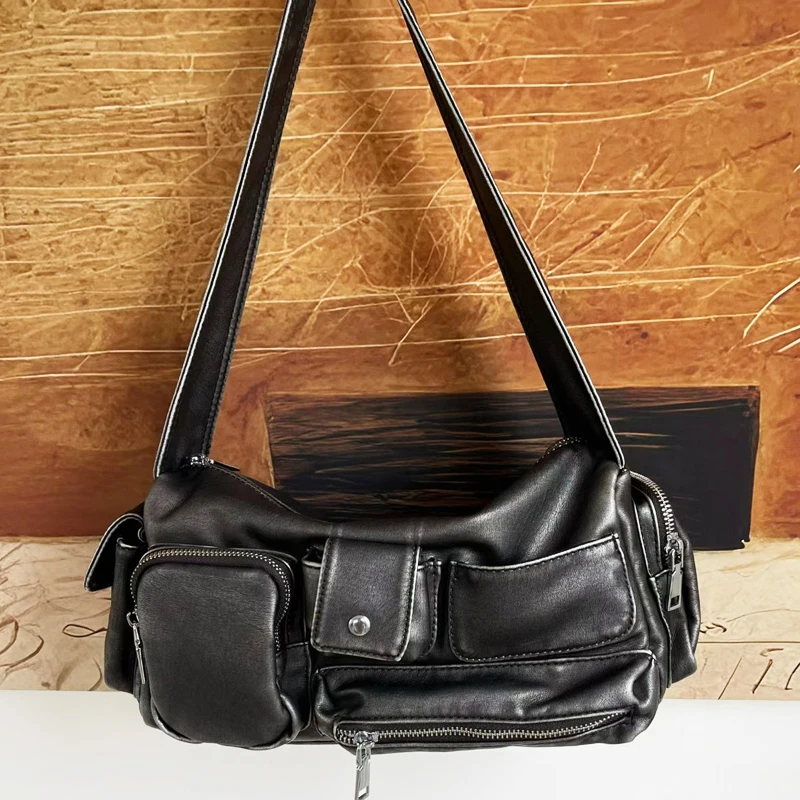 

Moto & Biker Bags For Women Luxury Designer Handbag And Purses 2025 New In PU Washing Process Multiple Pockets Underarm Shoulder