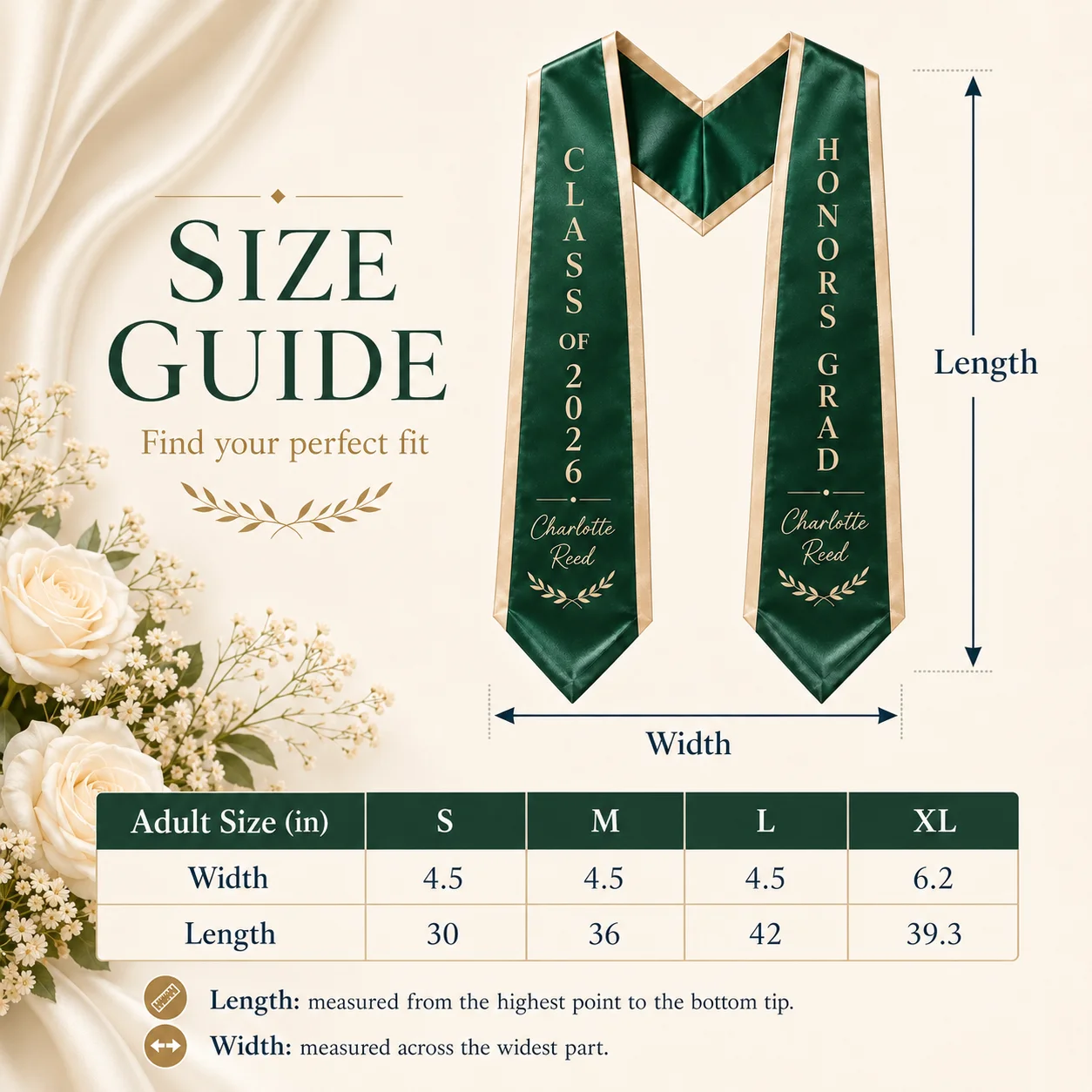 Custom Printed Graduation Stole Satin Sash Personalized Honor Scarf  for Bachelor Gown Ceremony Students Party Decor