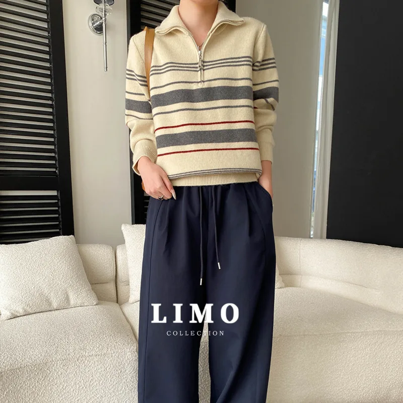 

LIMO 2025: весна-лето, повседневный вязаный свитер в полоску в стиле ретро, женский модный шикарный топ из полиэстера для повседневного отдыха