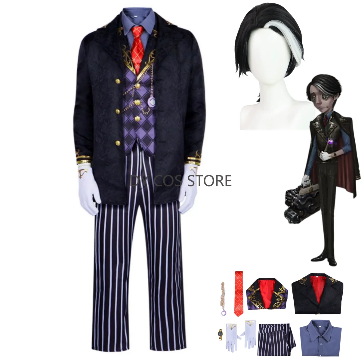 

Anime Game Identity Ⅴ Aesop Carl Embalmer Cosplay Costume Wig Tailcoat Jacket AccessionsCool Suit Full Set Man Carnival Suit