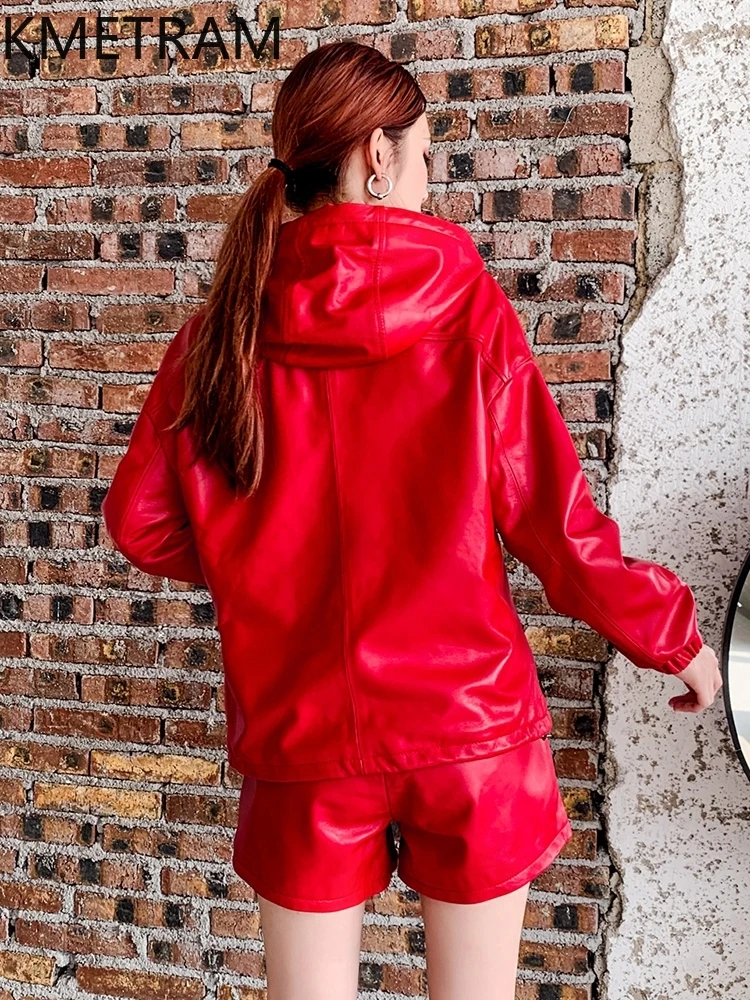 Strato superiore al 100% di giacca di pelle di pecora Donna Giacche casual larghe in vera pelle con cappuccio Novità in cappotti Abiti autunnali 2025 Donna 