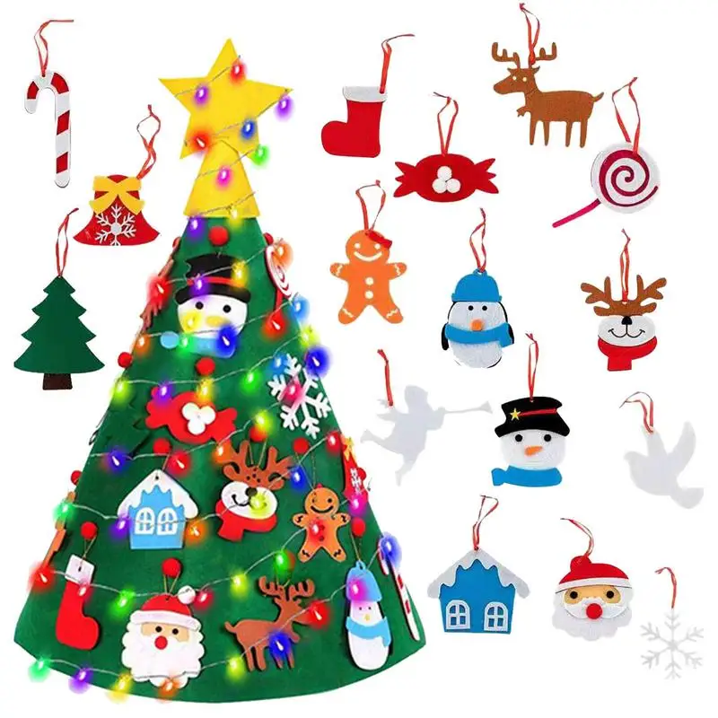 

3D Felt Christmas Tree With LED String Light 2.29ft Christmas Tree Set With 16pcs Detachable Ornaments Christmas Party Props