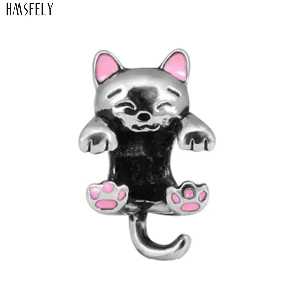 

HMSFELY European Fly Pink Cat Charm Beads For DIY Women Bracelet Jewelry Making Accessories Bead 316l Stainless Steel Beads