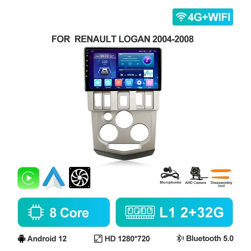 Autoradio Voor Renault Logan L90 2004 2005 2006 2007 Android 12 Multimedia Video Player GPS 4G Carplay autoradio Head Unit