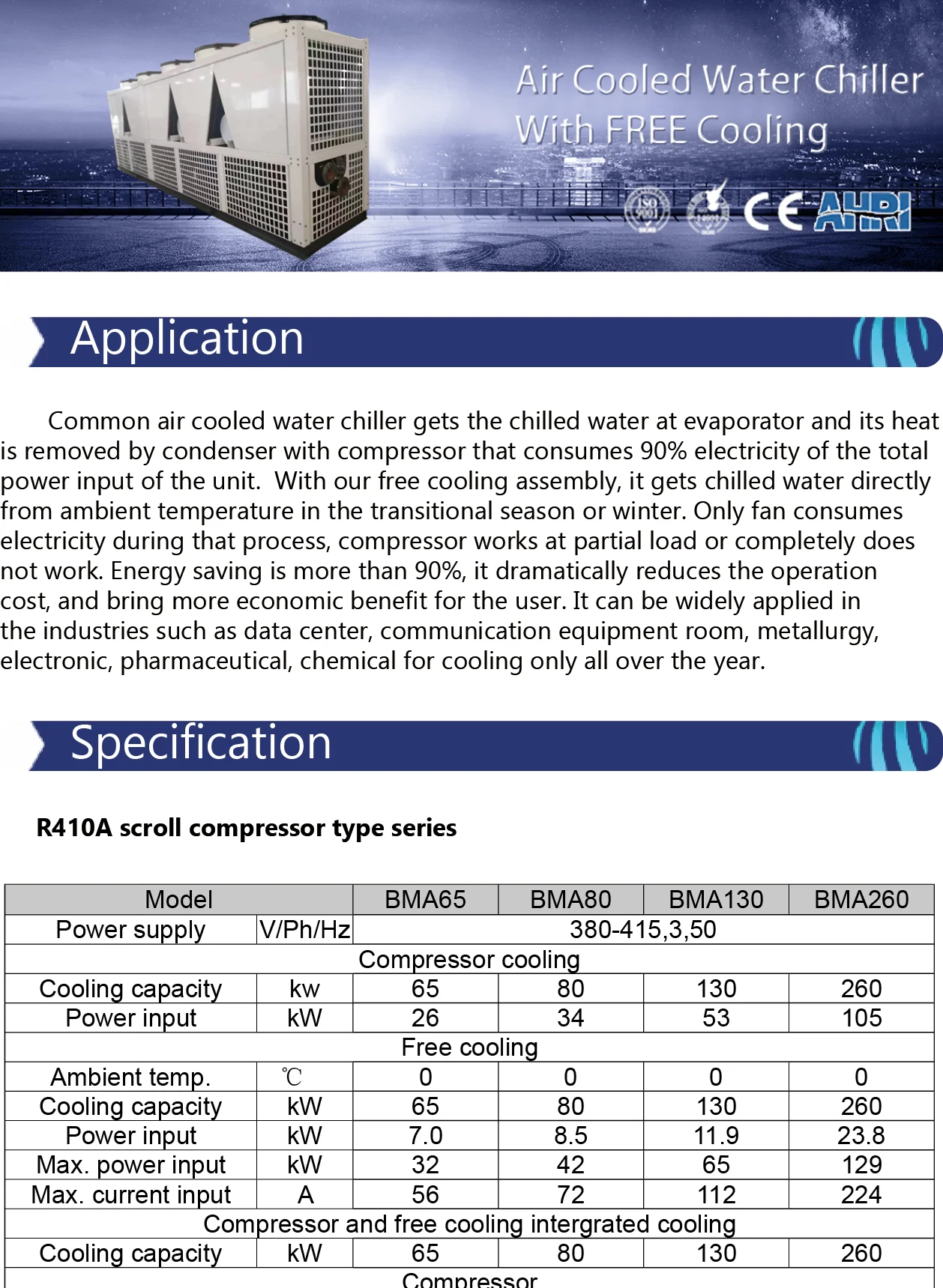 Air cooled water chiller with free cooling circuit