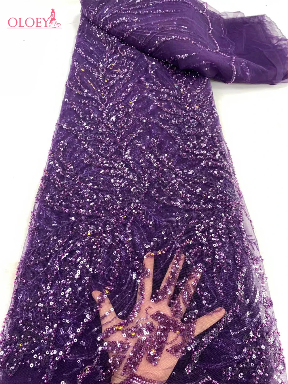 Latest Luxury Elegant French Embroidery Beaded Lace Fabric Nigerian With Sequins Fabric For Wedding Party Dress JX8803
