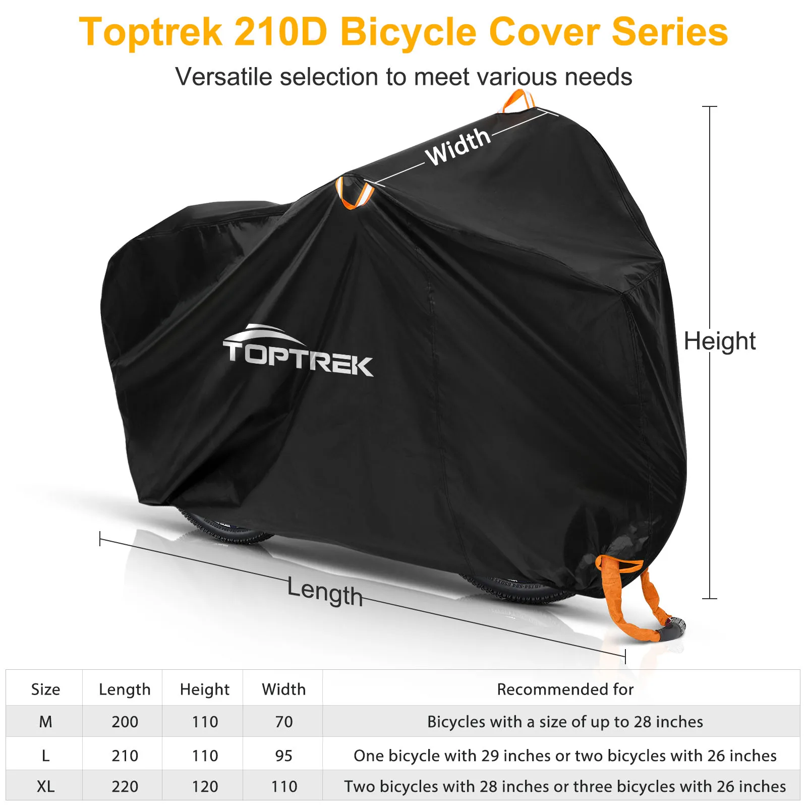 Toptrek Bike Cover 210D High Quality Bicycle Protector Multipurpose Rain Snow Dust Waterproof All Weather Protective Covers