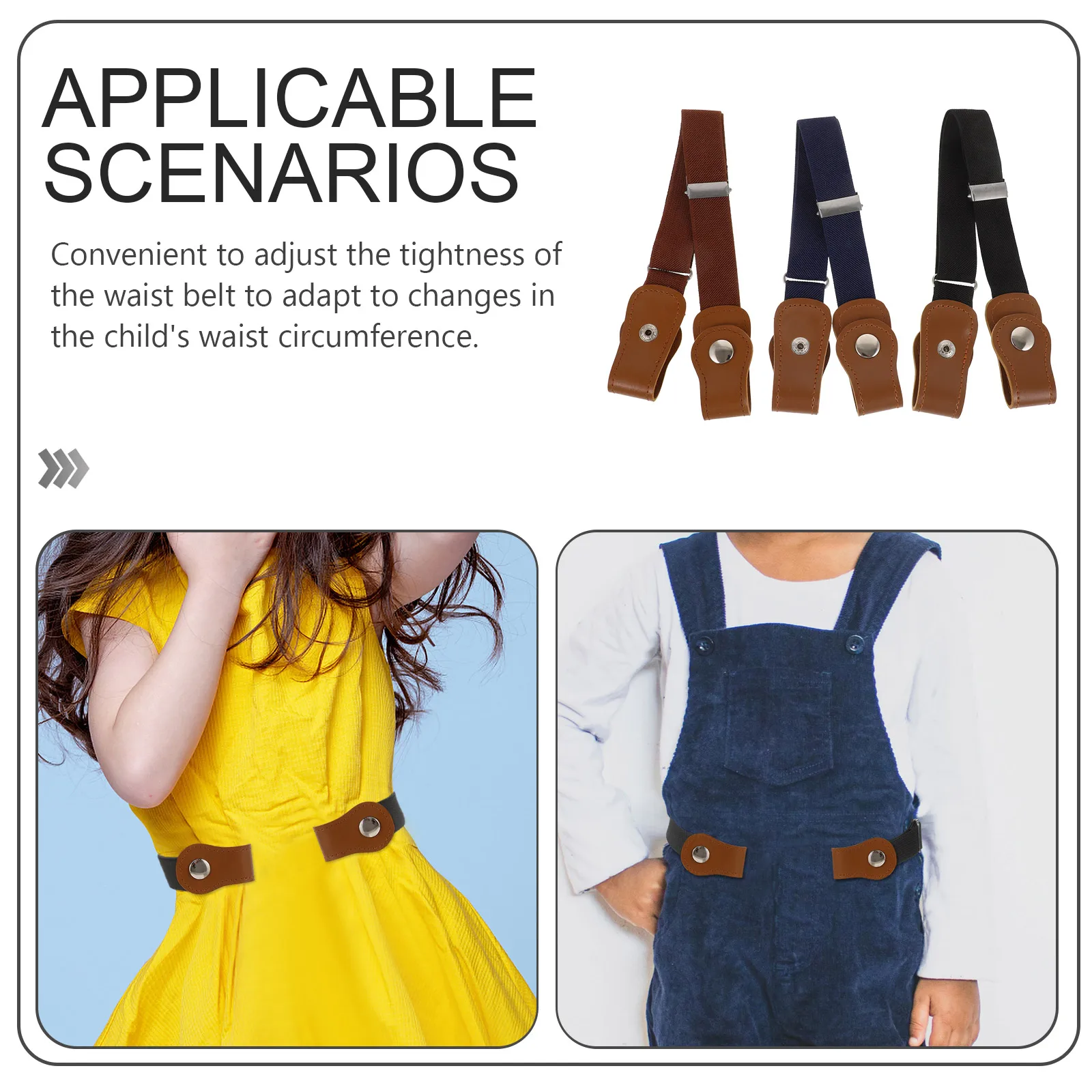 

3pcs Belts Stretchy Waist Belts for Pants Dresses Girls Boys Reusable Durable Safe Non-deformable Jeans Accessories