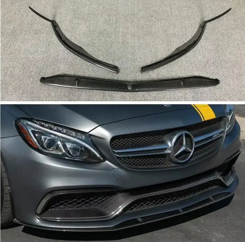 Carbon Fiber Front Bumper Lip Splitters Cup Flaps Grille Trims Cover For Mercedes-Benz C Class W205 COUPE C63s AMG 2015-2018