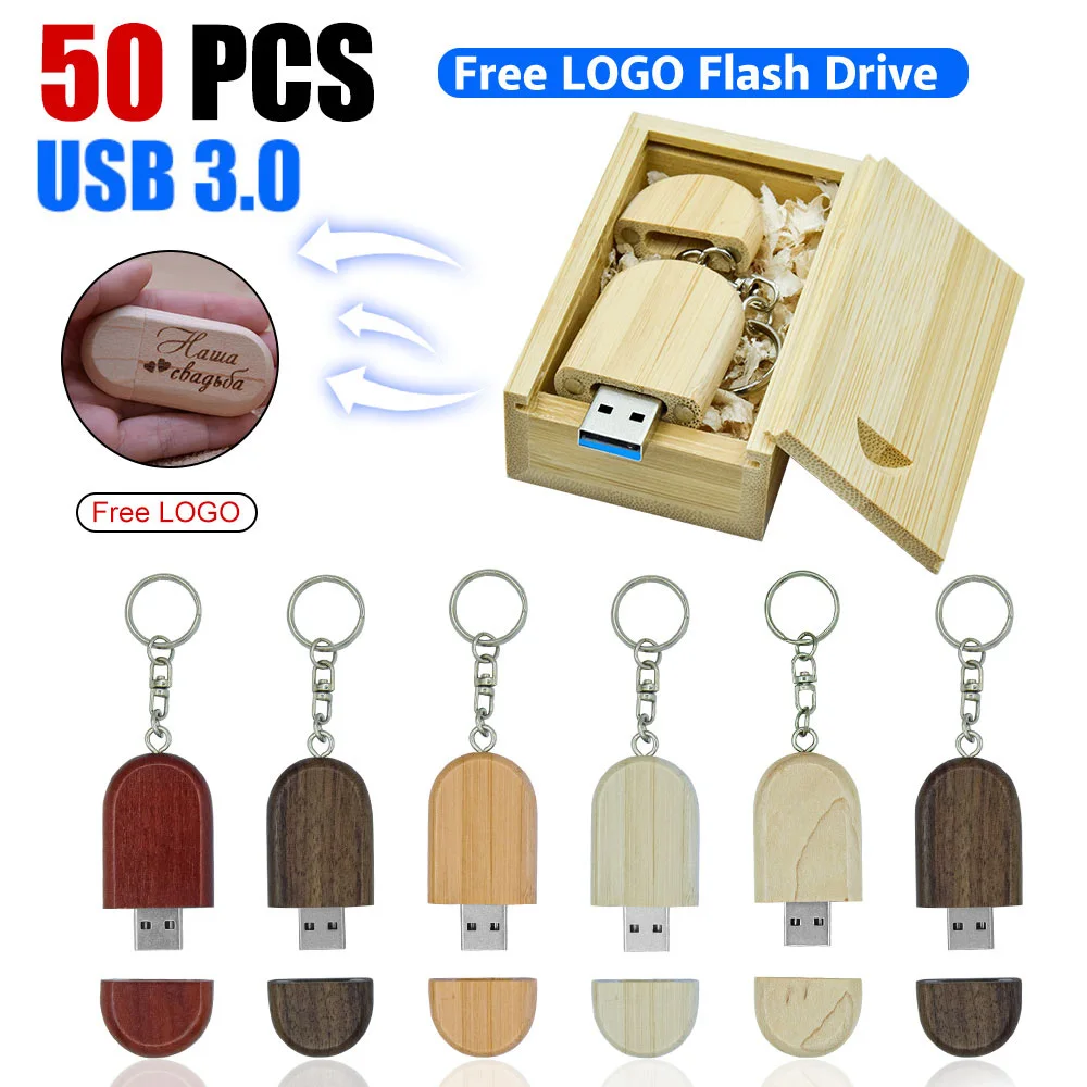 50PCS/LOT USB 3.0 Flash Drive Wooden Pen drive Free custom logo 32GB 64GB Memory Stick for Gift 8GB 16GB pendrive with key chain