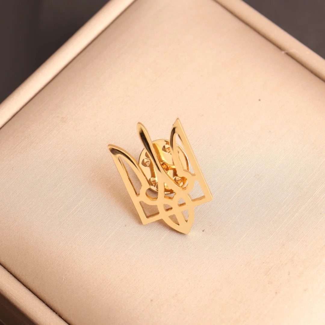 Brosche mit ukrainischem Nationalsymbol für Männer und Frauen, goldfarben, Edelstahl, Schmuck, Anzug, Kragen, Abzeichen, 2025, Großhandel – Detail 7