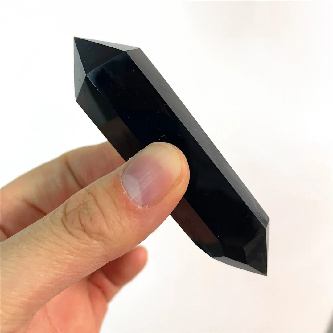 Product Discount 7-9cm 2pcs Natural Black Obisidian Polishing Stone Points Double Terminated Crystal Gems Reiki Healing Decorate