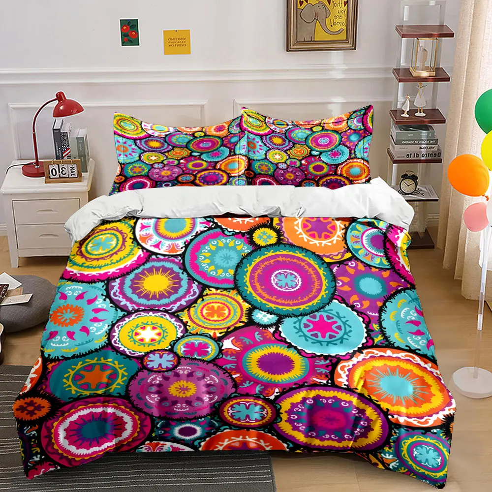 Colorful Geometric Circular Pattern Background Print Bedding Set 1 Duvet Cover 2 Pillowcases for Adult and Children Luxury Gift