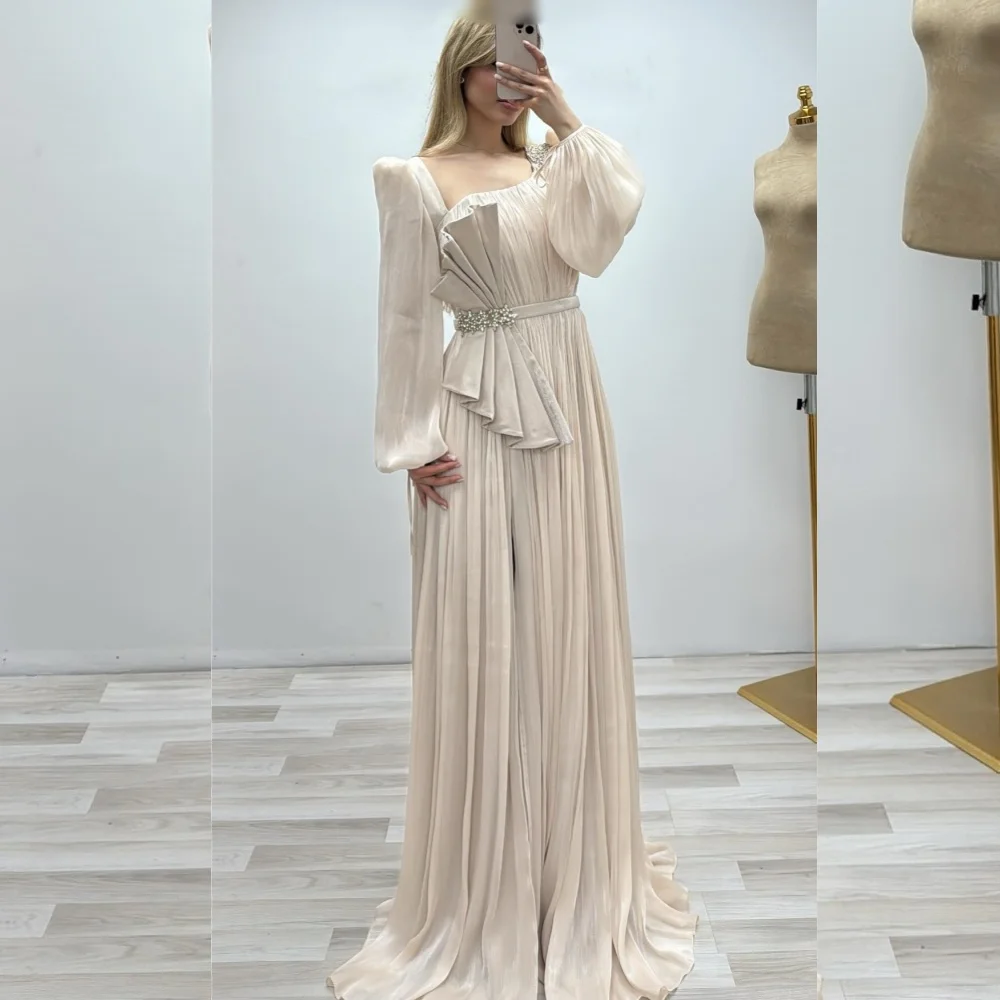 

Customized Exquisite Chiffon Sequined Pleat A-line Off-the-shoulder Long Dresses Bespoke Occasion Intricate